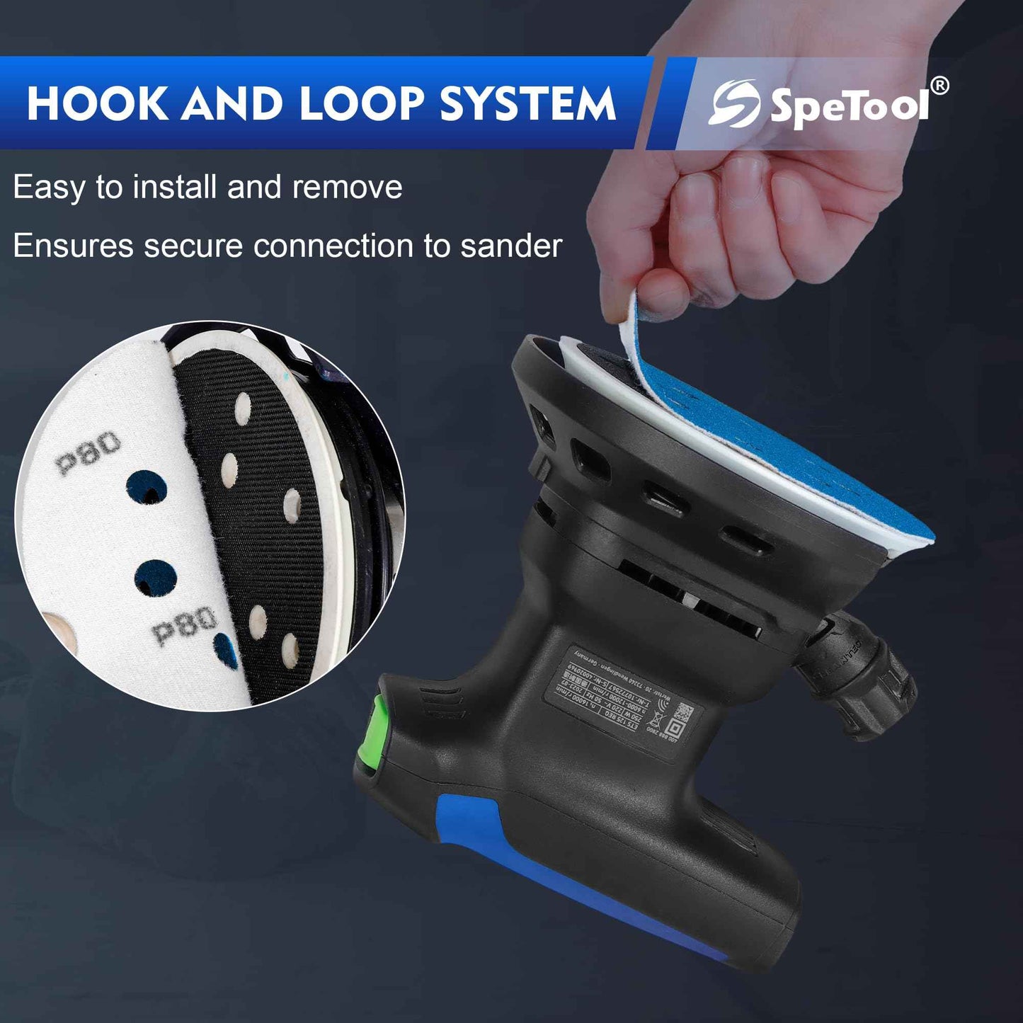 SpeTool 6 Inch Sanding Discs, 49 Hole Hook and Loop Sandpaper 60 Pack Compatible for Random Orbital Sander, Stearate Anti-Clog Coating with 120 Grit Ceramic Aluminum Oxide Abrasives for Sanding Chore