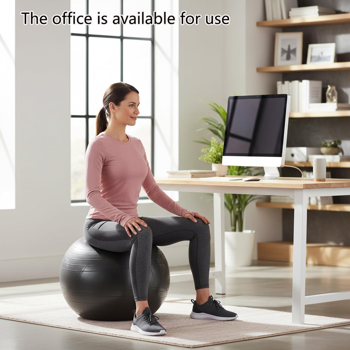 UMEUKEJI 75cm(30in) Extra Large Anti-Burst Yoga Ball with Quick Pump, Non-Slip Stability Exercise Ball for Tall Users, Home Gym, Office Chair, Black