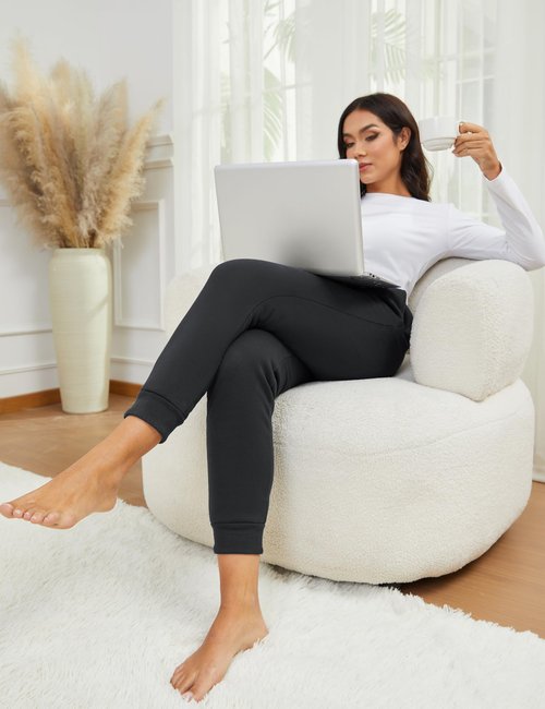 MAGCOMSEN Sherpa Lined Sweatpants Women Winter Thermal Fleece Joggers Warm Cotton Athletic Pants with Pockets Black M