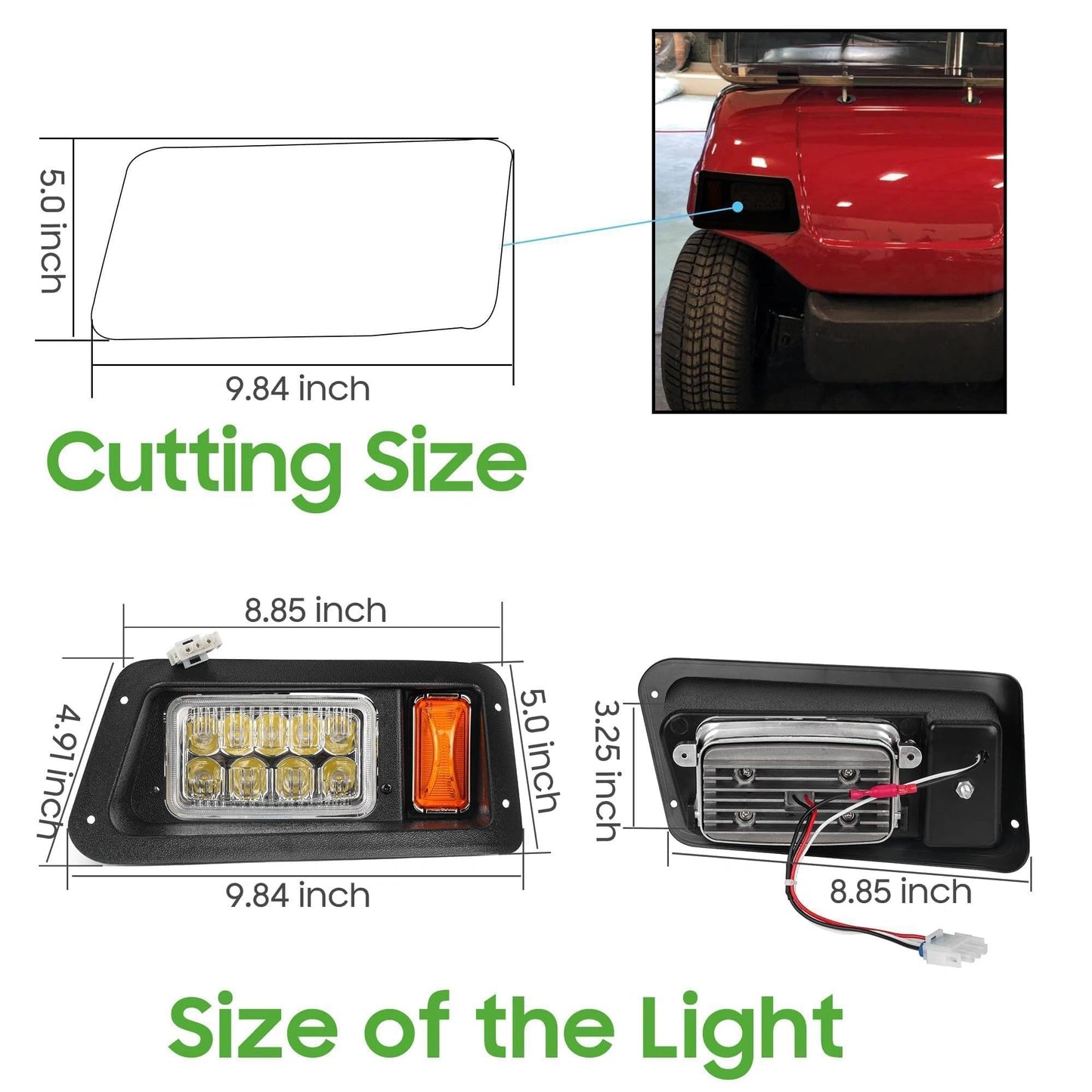 10L0L Golf Cart Headlight Kit for Yamaha G14, G16, G19, G22 (Gas & Electric) - 12V LED Front Lights with 3Pin Harness, Easy to Install, Energy-Saving, Driver & Passenger Side