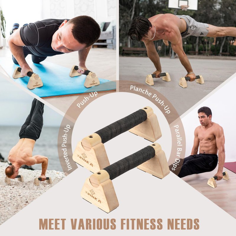 Wooden Parallettes Push Up Bars, 2 PCS Wood Calisthenics Bars with Non-Slip Base, 25CM Pushup Handles for Home Fitness, Workout Equipment for Men and Women Strength Training