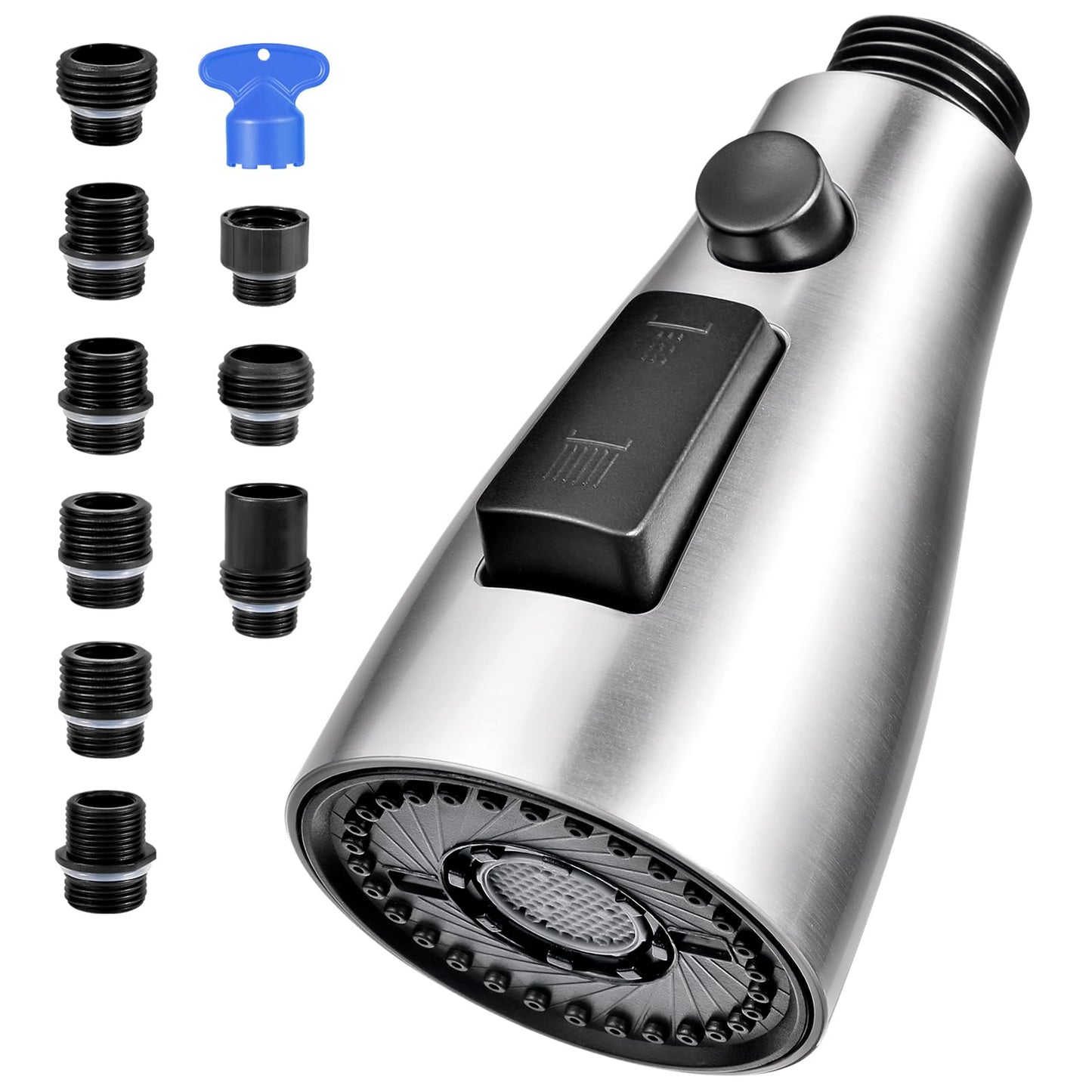 Xlajiao Kitchen Faucet Head Replacement, Premium 3 Function Pull Down Spray Head with 9 Adapters, Kitchen Sink Faucet Head Compatible with American Standard, Moen/Delta Faucets, Brushed Nickel