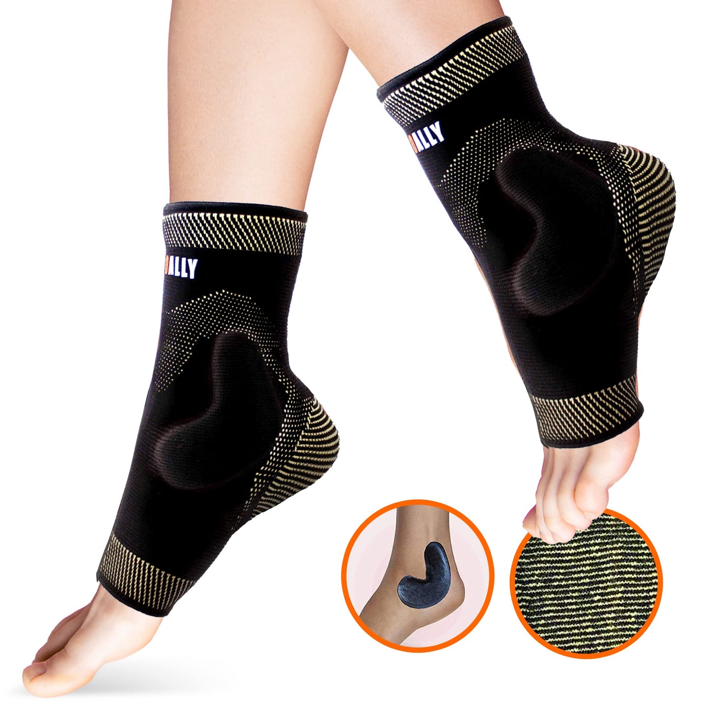 NeoAlly Copper Ankle Brace with Gel Pads Ankle Compression Sleeves for Plantar Fasciitis, Foot Pain, Sprained Ankle Support & Recovery, Medium, 1 Pair