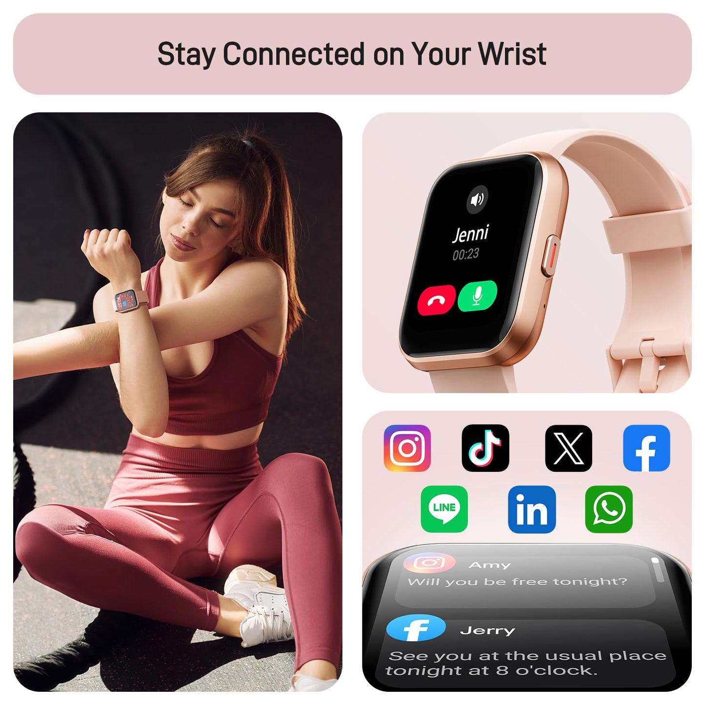 Tensky Smart Watch for Women Android & iPhone, Alexa Built-in, 1.8" Touch Screen Fitness Tracker with Answer/Make Calls, 3ATM Waterproof Heart Rate/Sleep/SpO2 Monitor, Pedometer, 100+ Sport Modes