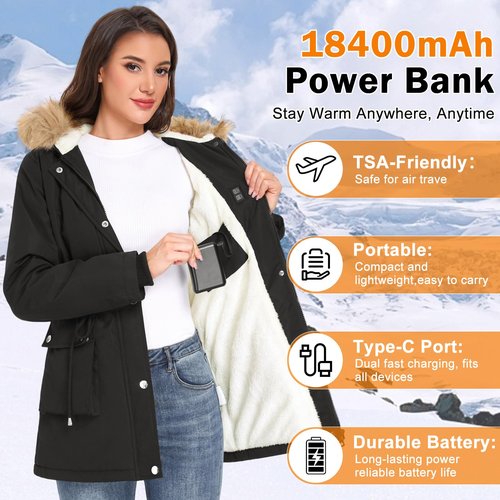 HEEKPEK Women's Heated Jacket with 6-Zone Heating | 12V Fast Charge & 18400mAh Large Capacity Battery