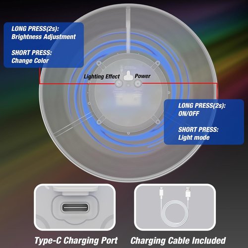 HYES Light Up Flying Discs - 45 LEDs, 14 Lighting Modes | Rechargeable Glow in The Dark Rings for Outdoor Fun