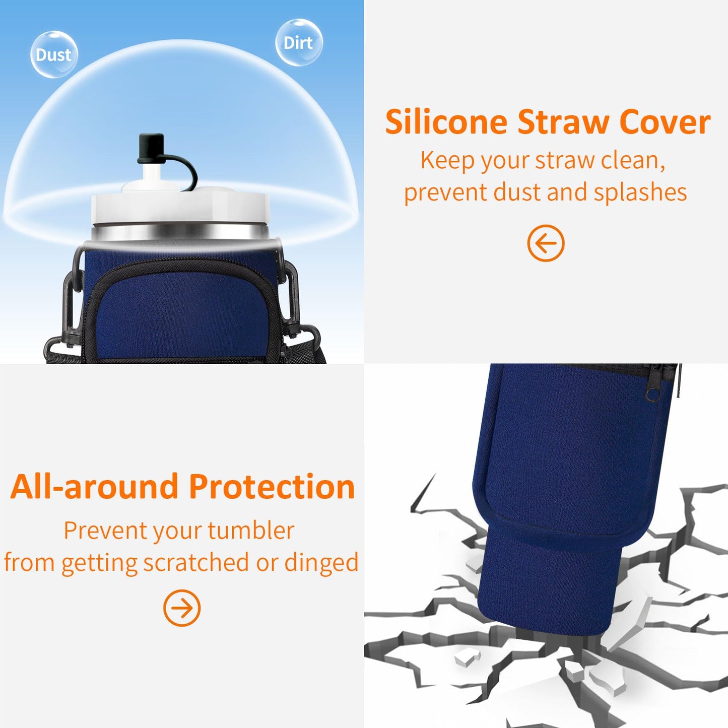 AceTreker Water Bottle Carrier Bag for Stanley 30/40oz Tumbler with Handle Simple Modern Sleeve Holder with Strap & 2 Pockets Neoprene Metal Travel Coffee Mug Carrying Accessories-Black