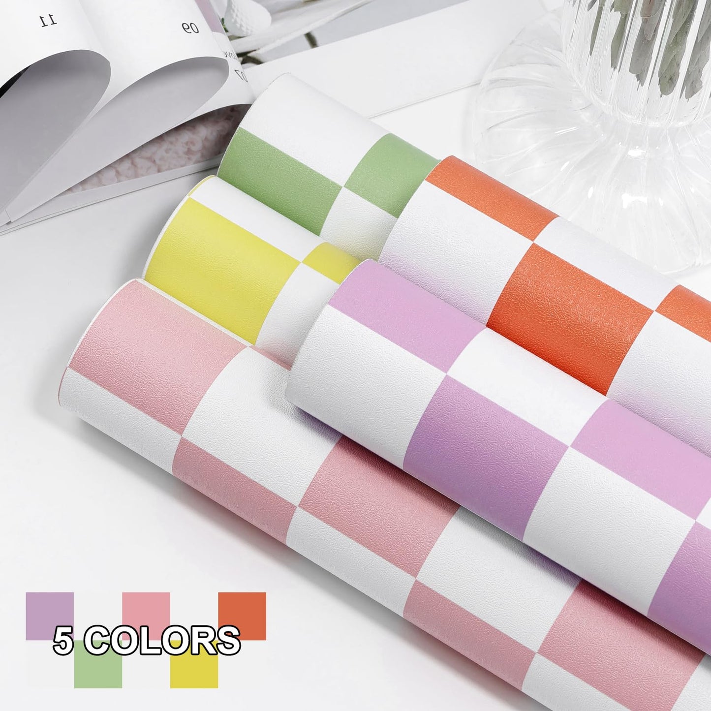 Amiya Checkered Wallpaper Peel and Stick Purple Checkerboard Contact Paper 17.3”X120”Modern Lavender Self Adhesive Vinyl Removable Wall Paper Mosaic for Shelf Liner,Classroom,Cabinets,Living Room