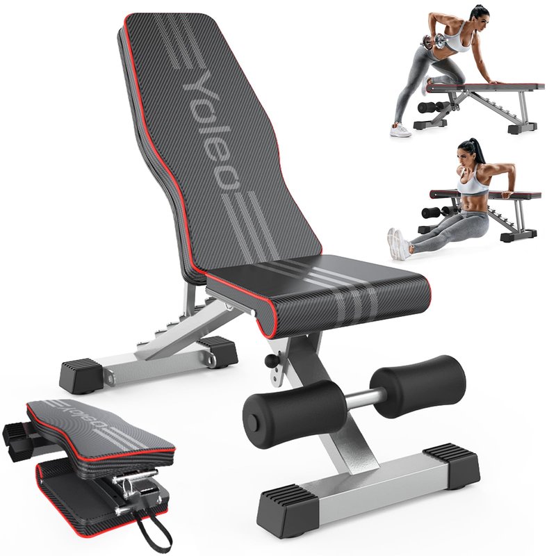 YOLEO Adjustable Weight Bench for Home Gym, ASTM-Certified 827LBS, 95% Pre-Assembled, Foldable Gym Bench with 84 Positions Incline Decline Flat, Wider Seat