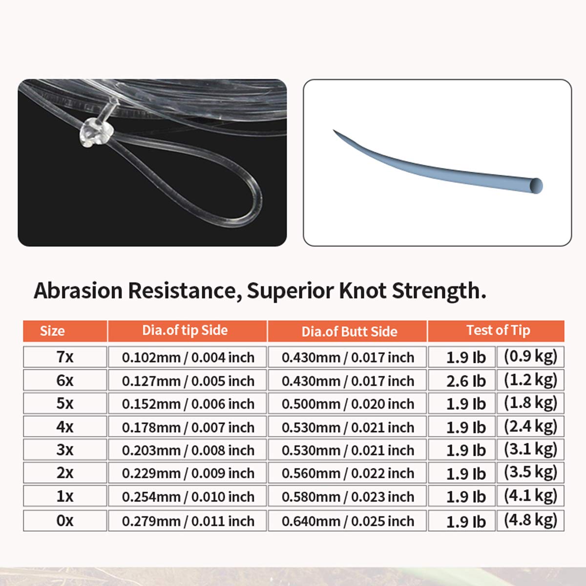 ANGLER DREAM 8 pcs Pre-Tied 9ft 0X 1x 2X 3X 4X 5X 6X 7X Fly Fishing Tapered Leader Nylon Line Fly Leader knob Less