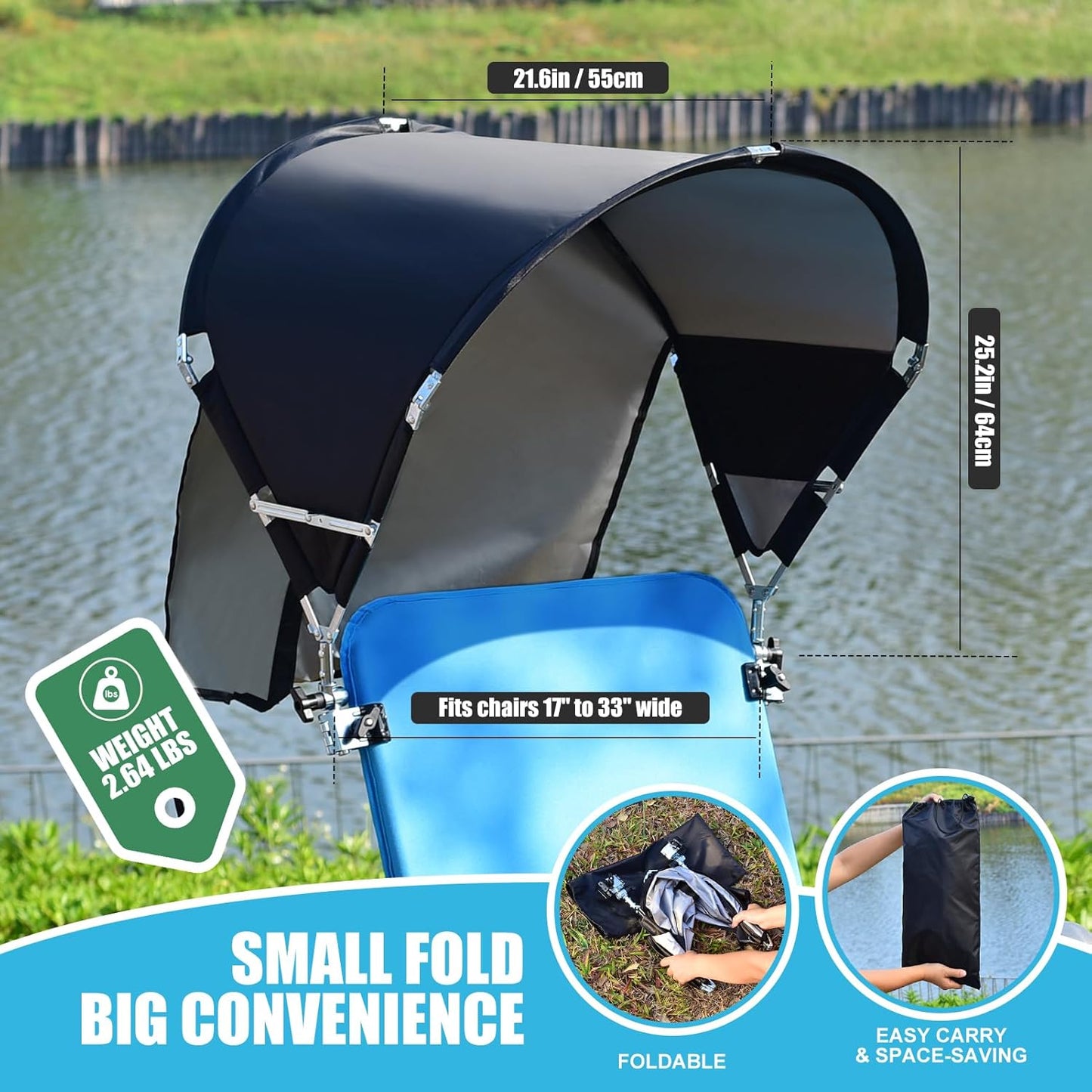 Skiennix Universal Chair Umbrella Canopy - Foldable Portable Sun Shade Attachment with Adjustable Clamp for Beach, Camping, and Outdoor Use