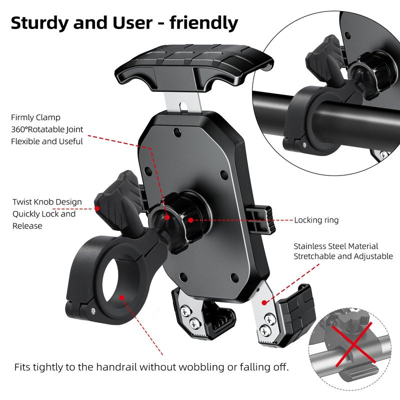 Roykaw Golf Push Cart Phone Holder Mount Compatible with Caddytek,Clicgear,Sun Mountain,Rovic, Caddy, Bag Boy,Golf Push Cart Accessories for Cell Phones,Full Silicone Protection/ 360°Rotatable