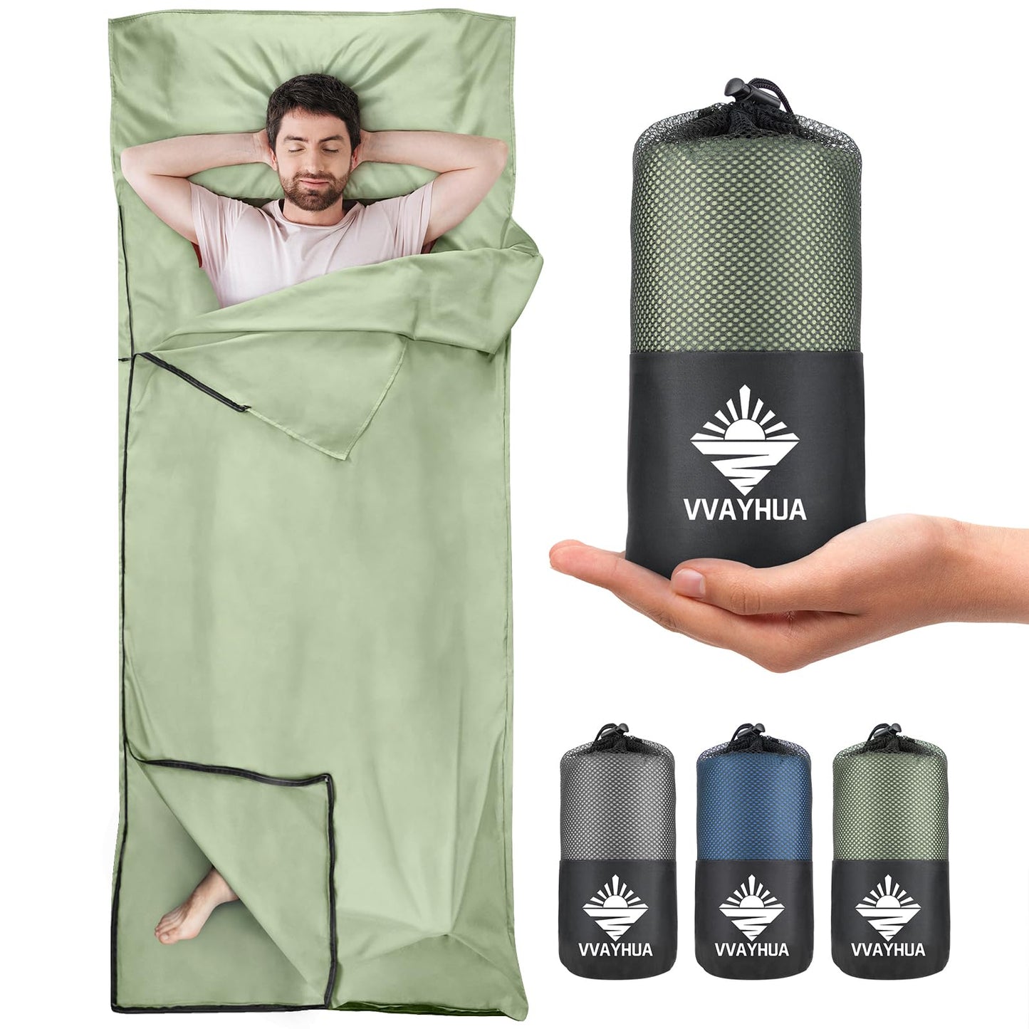 Sleeping Bag Liner, Self Tan Sleep Sack, Adult Sleep Sack, Two-Way-Zipper Expose Feet Separately, Portable Single Camping Travel Sheets for Hotel,Hostels,Business Trips