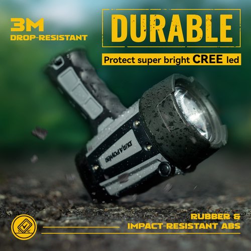 Durapower Rechargeable Spotlight, IP68 Waterproof Super Bright Handheld Spotlight, High Lumen LED Portable Spot Flashlight for Marine Boat Hunting Camping