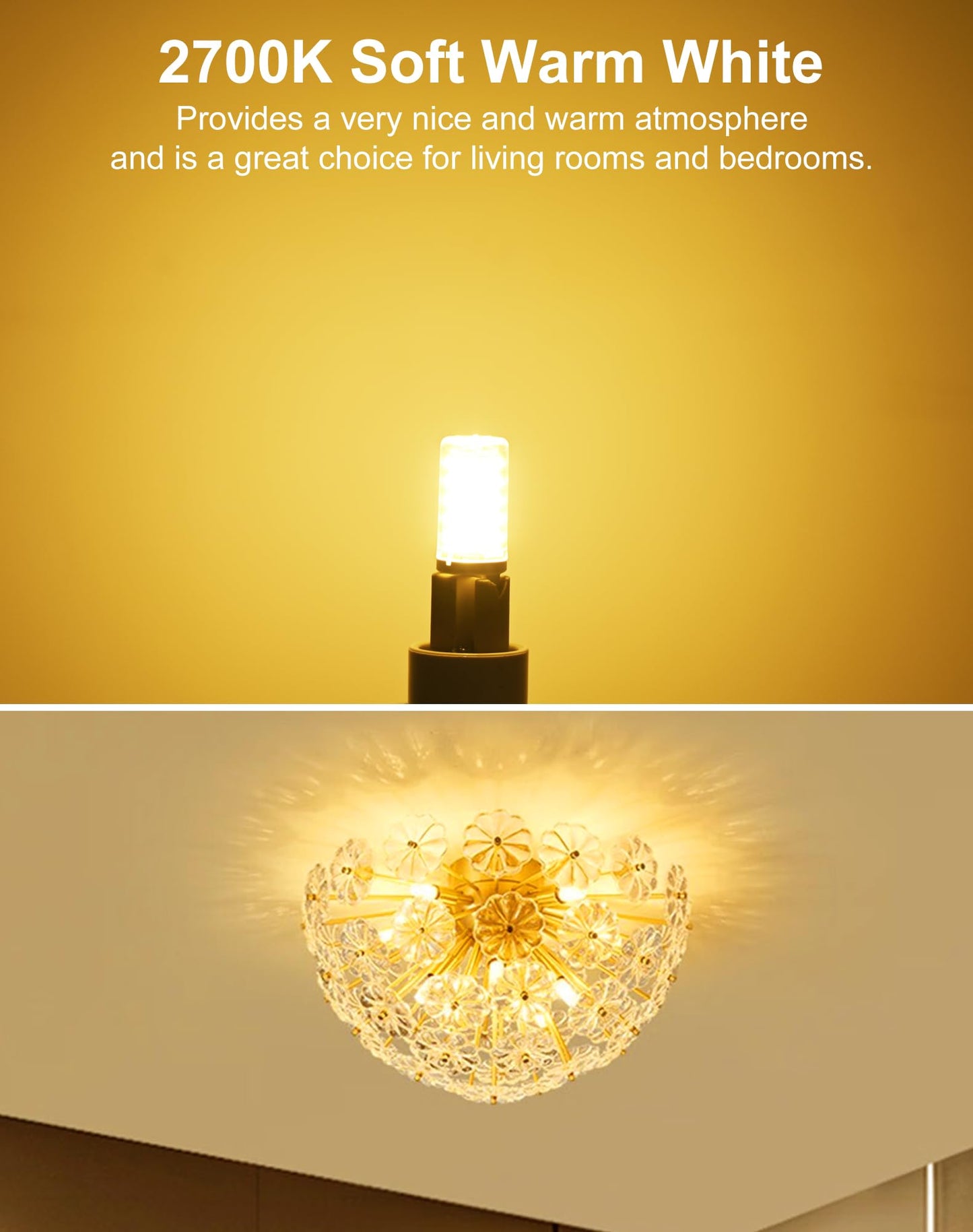 6 Pack G9 LED Bulbs Dimmable, 2700K Soft Warm White, 4W (40W Halogen Equivalent), Bi-Pin G9 Base, 120V 400 Lumens, 360° Beam Angle, 1.5 Inches Tall, Perfect for Chandeliers & Decorative Lighting