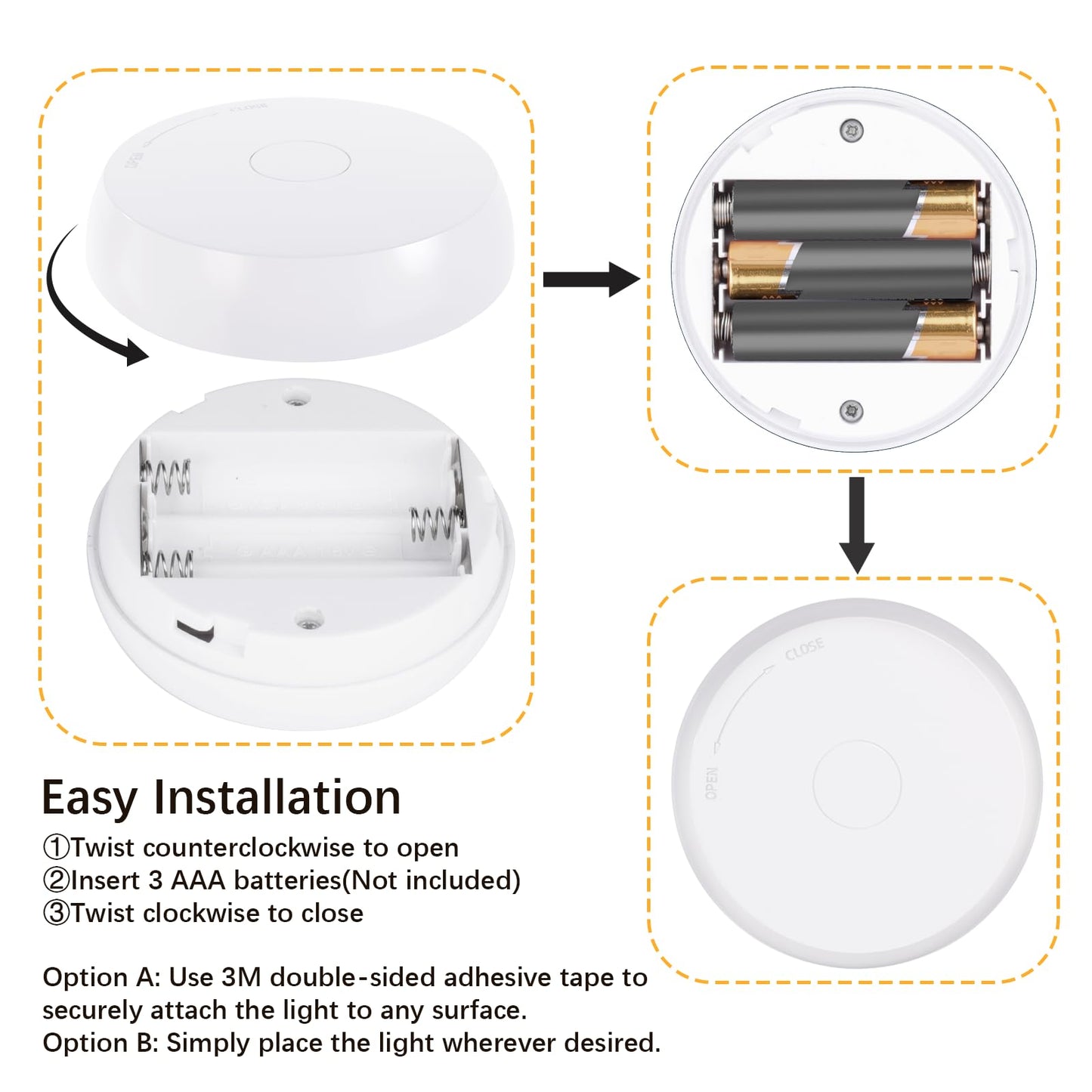 YLXS 10 Pack LED Puck Light with Remote, 3 Color Battery Operated Dimmable Push Tap Light, Portable Under Cabinet Lighting Stick On, for Closet Kitchen