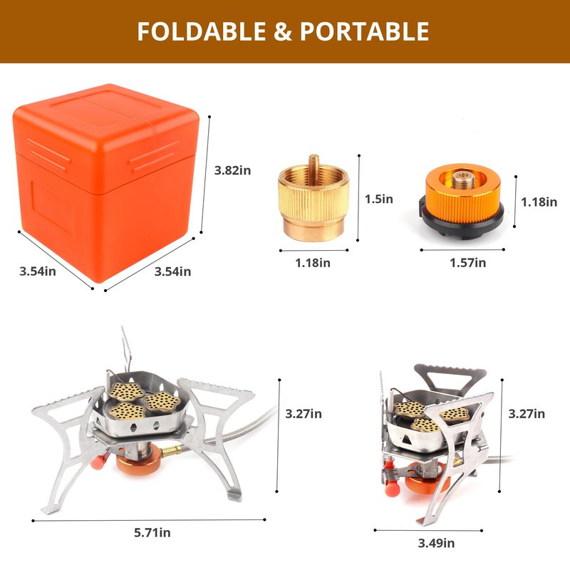 RIDEIWAKE 6800W Camping Stove with Fuel Canister Adapter, Portable Backpacking Gas Stove with Piezo Ignition, 1LB Propane Tank, Butane Adapter for Outdoor Cooking, Picnic, Camping and Hiking