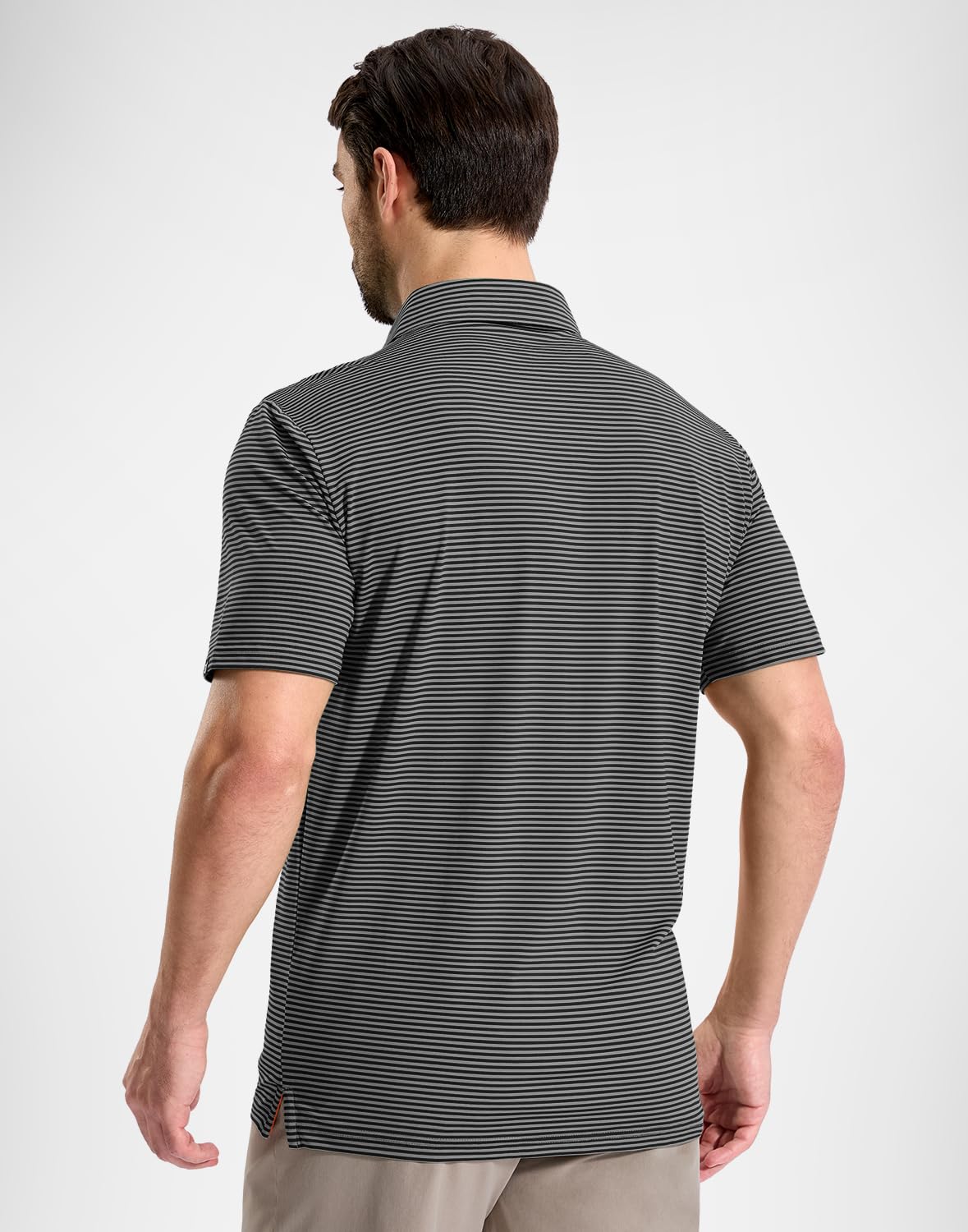 G Gradual Mens Golf Shirt Dry Fit Moisture Wicking Performance Short Sleeve Striped Polo Shirts for Men Dressy Casual (Black Stripe, L)