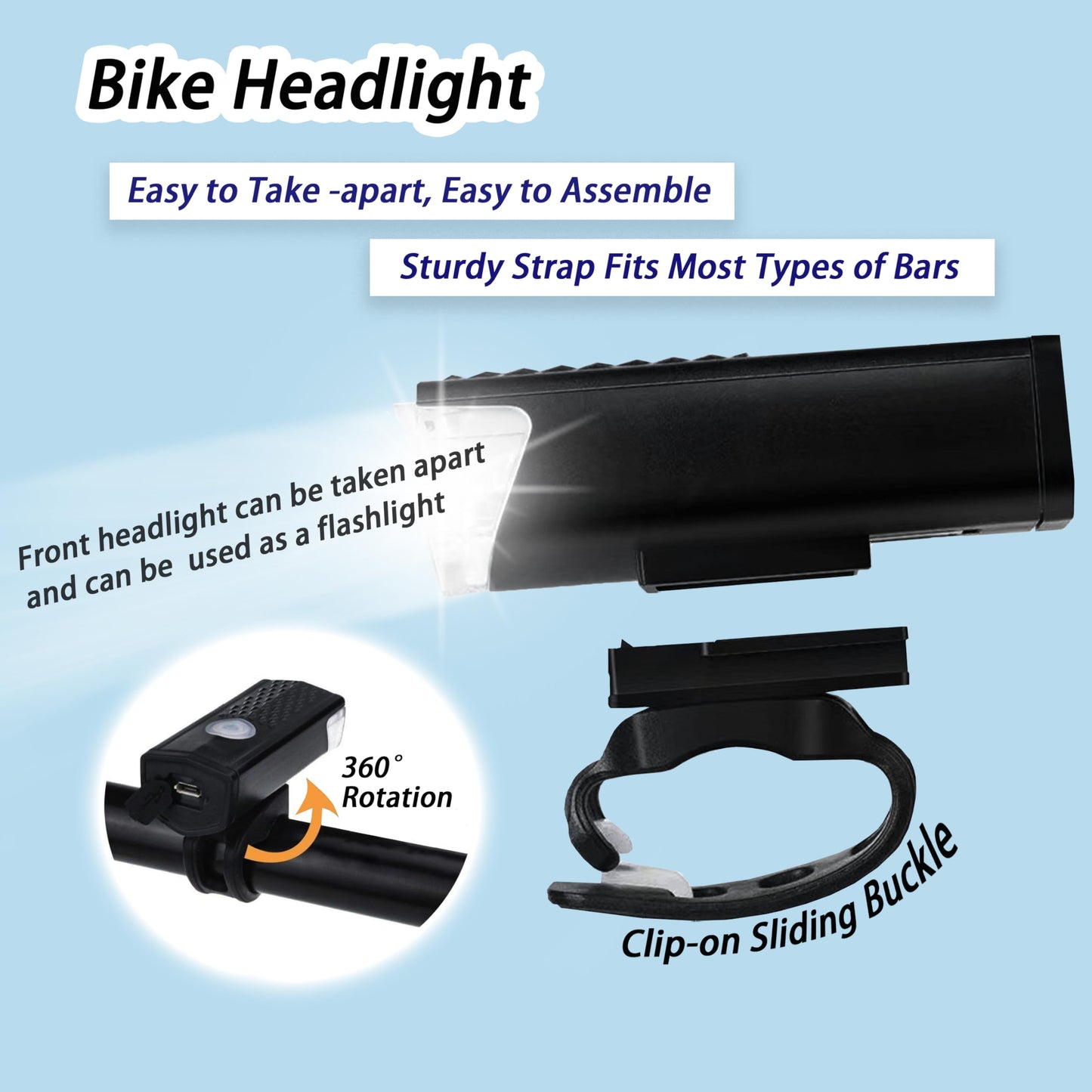 USB Rechargeable Bike Lights Set Bike Lights For Night Riding, 3 Light Modes, Ideal for City Commuting, Mountain Biking, and Outdoor Adventures with Front Headlight and Rear Taillight Bike Accessories