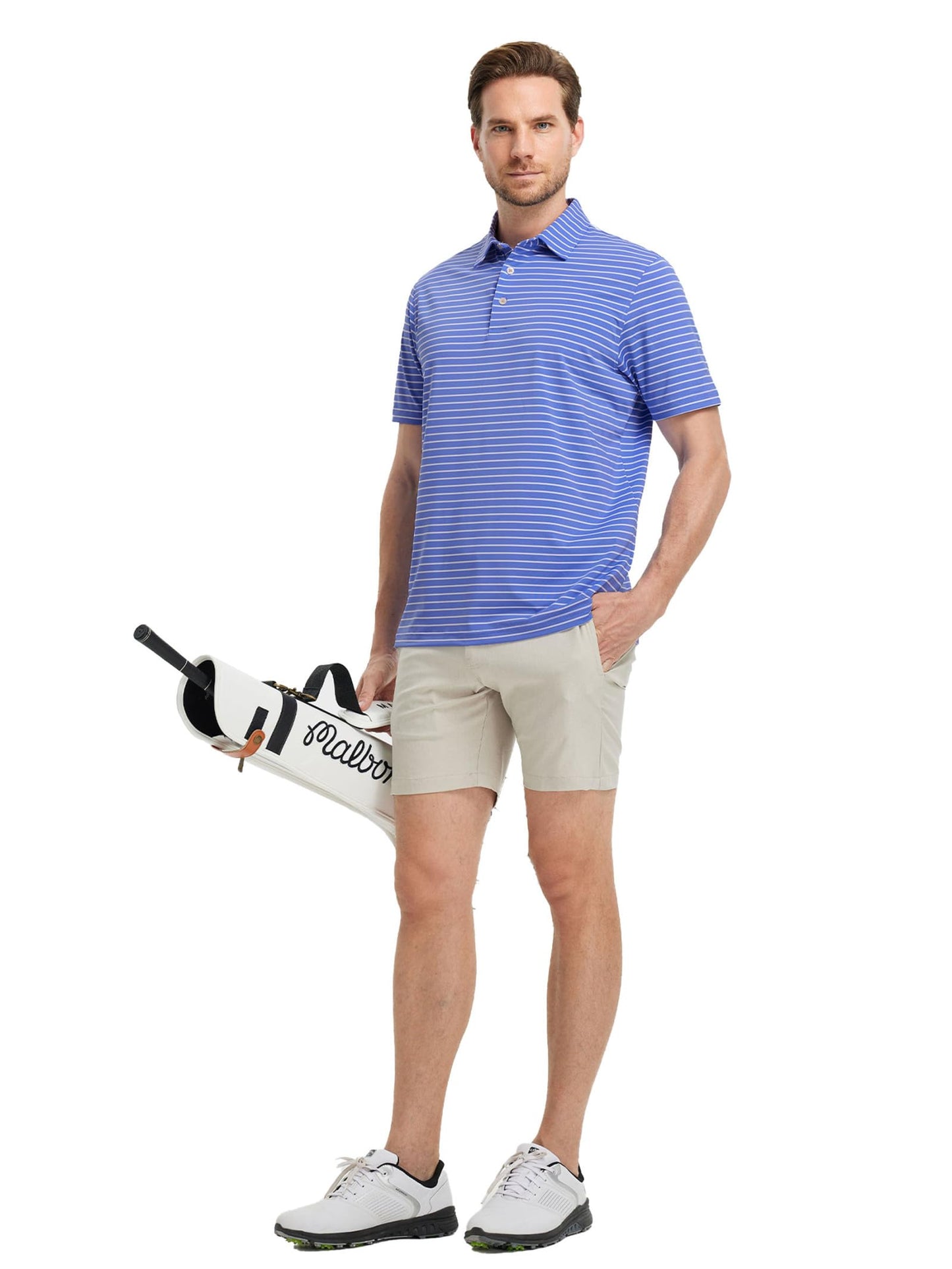 Rouen Golf Shirts for Men Performance Moisture Wicking Casual Striped Polo Business Mens Polo Shirts Short Sleeve