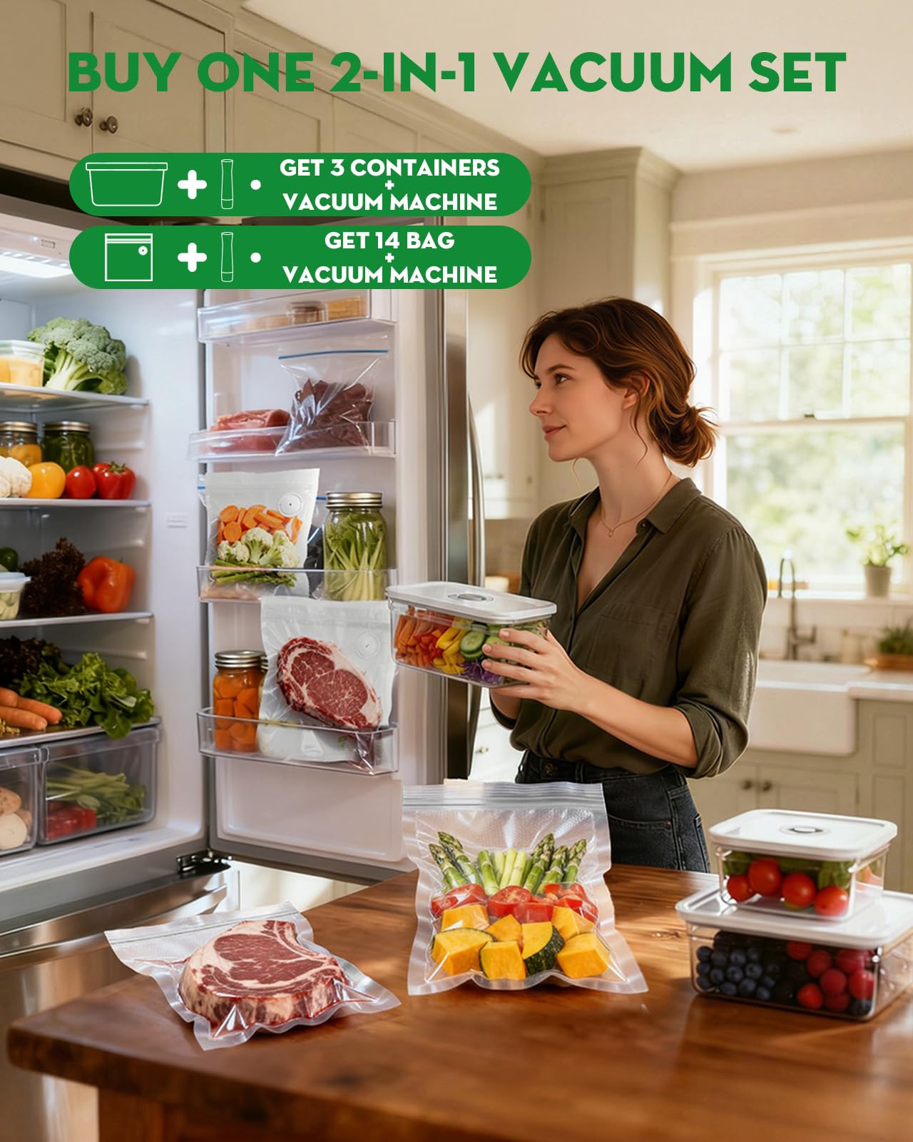 Innoworld Compact Vacuum Sealer for Food (Vacuum Sealer Machine+3 Vacuum Containers+14 Reusable Vacuum Bags),Powerful Handheld Vacuum Seal Machine,Seal Meal Saver,Portable Food Sealer,Easy-Clean