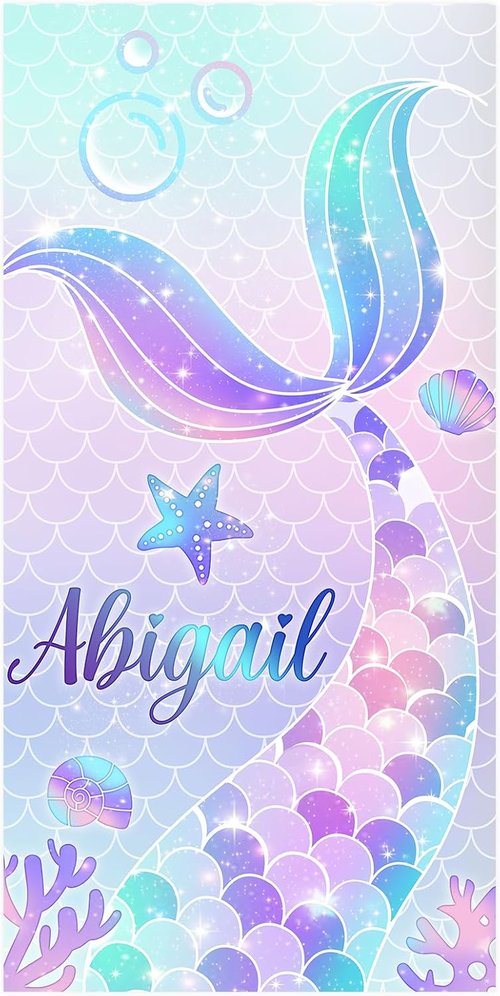 Hoomall Customized Mermaid Tail Beach Towel - Quick-Dry Microfiber for Kids | Perfect Personalized Gift