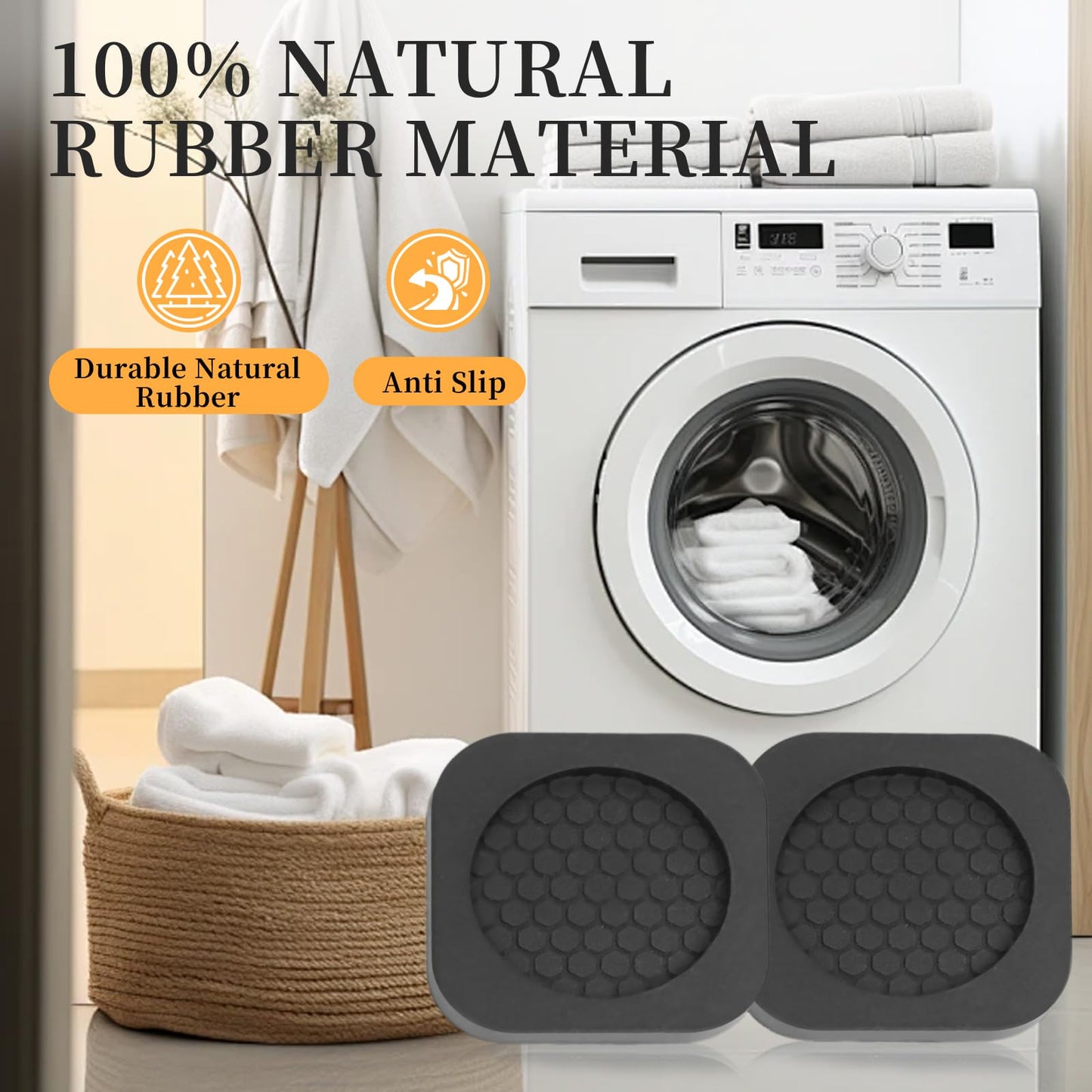 4 Pack Anti Vibration Pad for Washing Machine, Washer and Dryer Pedestals for Shock and Noise Cancelling Support 1000 lbs, Natural Rubber Dryer Foot Pads Protects Laundry Room Floor