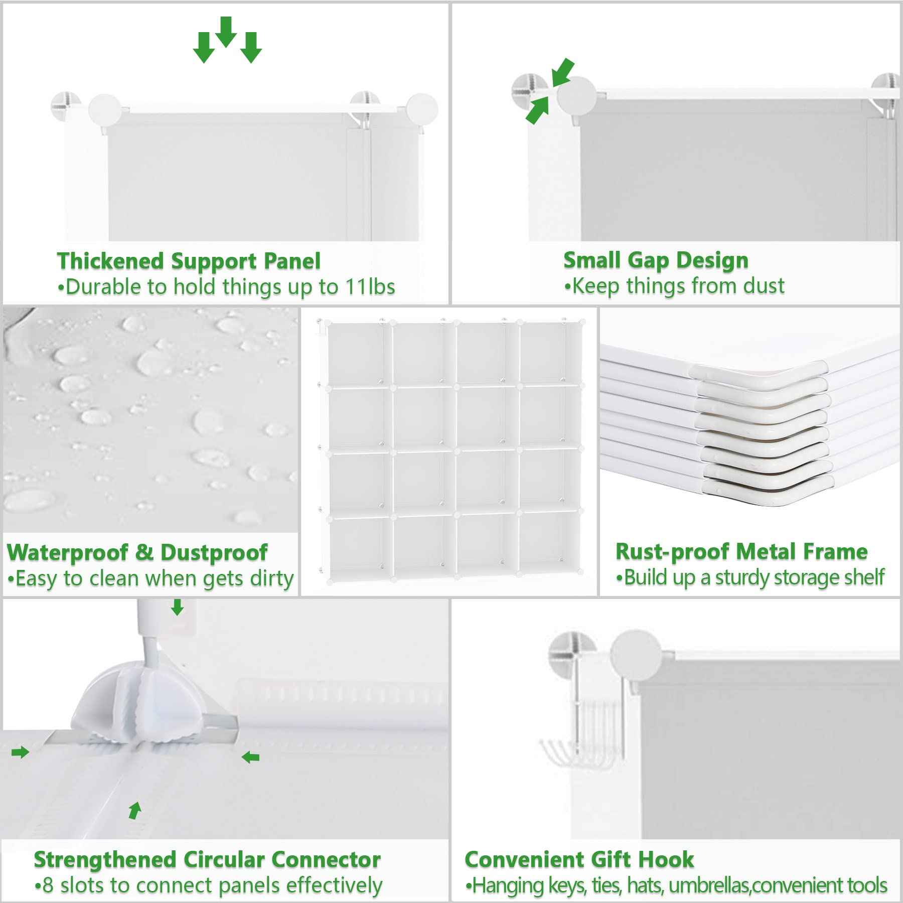 C&AHOME Cube Storage Organizer, 16-Cube Shelves Units, Plastic Storage Cubes, DIY Closet Organizer, Modular Closet Storage Shelves Ideal for Home, Bedroom, 48.4" L × 12.4" W × 48.4" H Milky UPCS16M