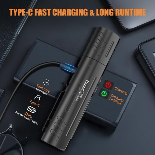 Banral Rechargeable Magnetic Small Flashlights High Lumens - Super Bright Powerful LED Tactical USB C Flashlight, 8 Modes, Dual Button Waterproof Pocket Flash Light for Emergency, Car, Camping