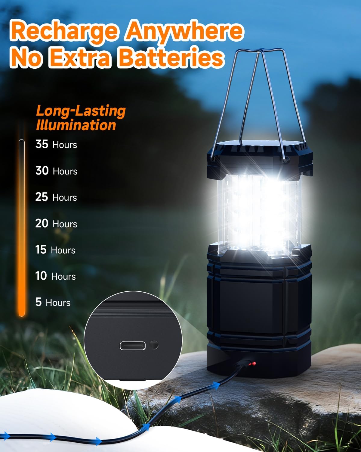 Solar Camping Lantern 4 Pack - Rechargeable LED Lanterns with USB-C & Solar Power | Collapsible Emergency Lights
