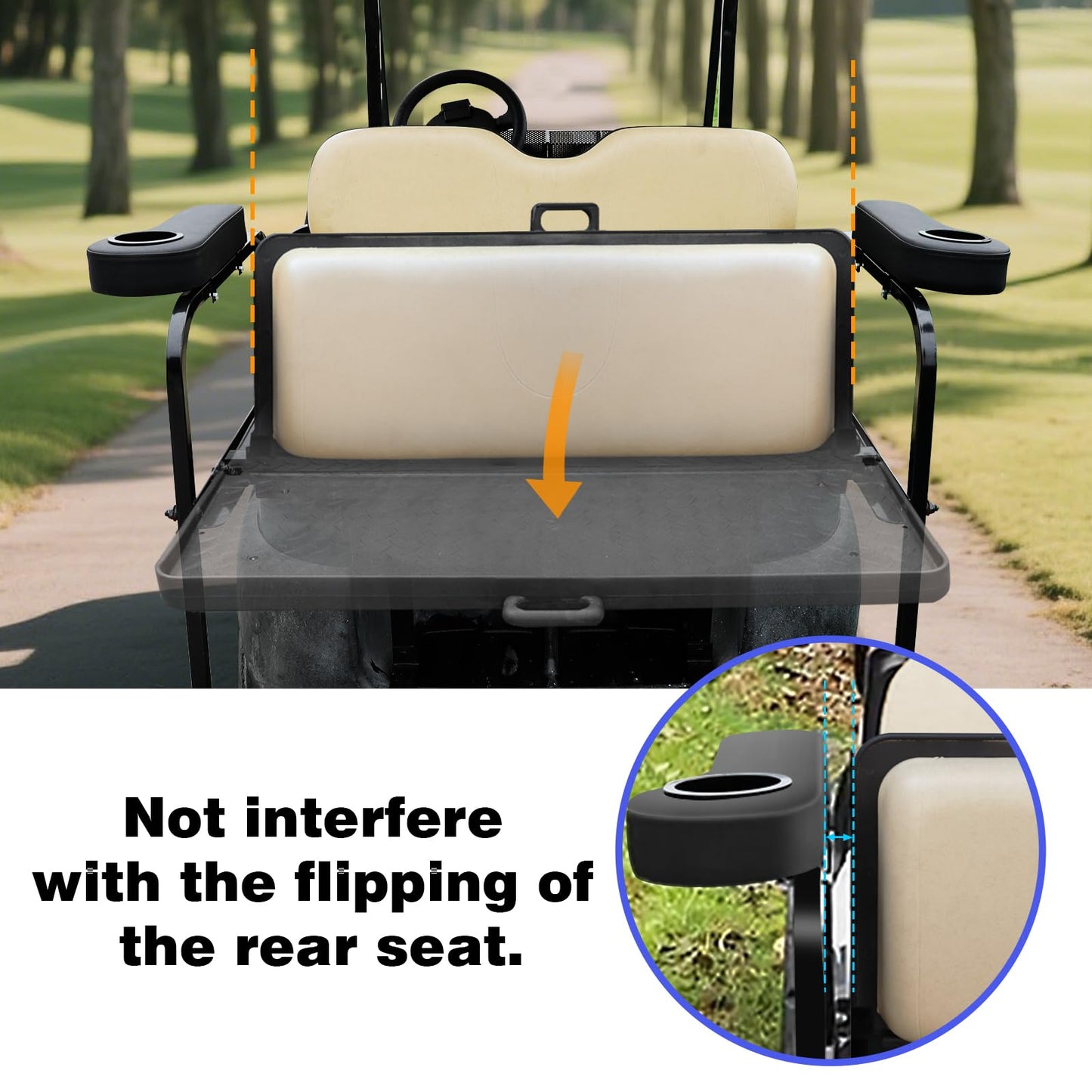 Roykaw Golf Cart Armrest with Cup Holder Compatible with EZGO Club Car Yamaha - Upgrade Support Frame/No Drilling Required - Just Only Fit 1.0" Square Tube Frame