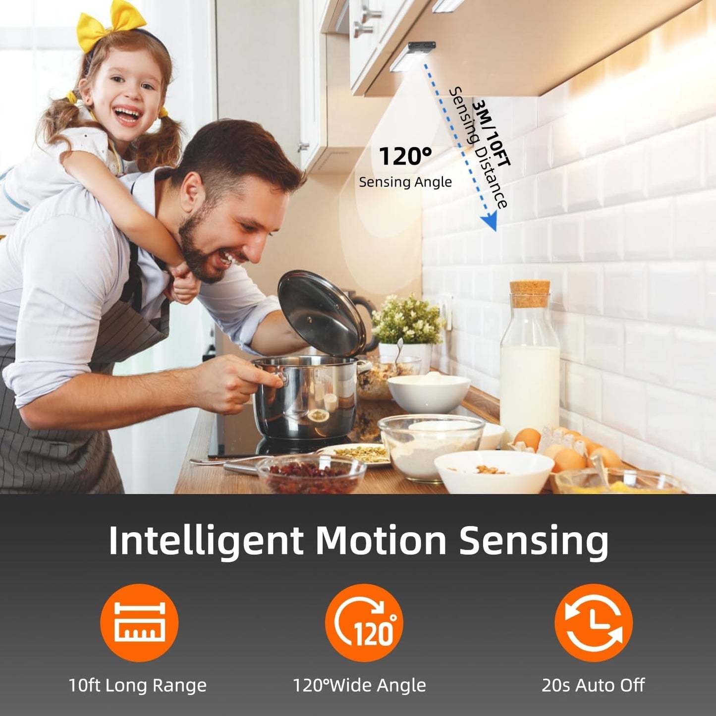 Under Cabinet Lighting, Motion Sensor Light Indoor, Rechargeable Closet Lights，Dimmable Under Cabinet Lights, Magnetic LED Lights for Bedroom, Under Counter Lights for Kitchen, Warm Light