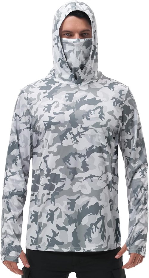 FISHEAL Men's Performance Fishing Hoodie - UPF 50+ Sun Protection, Long Sleeve with Neck Gaiter