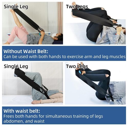 Stretch Bands for Exercise – Leg Stretching Strap for Physical Therapy, Hands-Free/Manual Options for Elderly Rehabilitation Bedridden Patients Lower Limb Myasthenia Surgery Recovery (2 Feet)