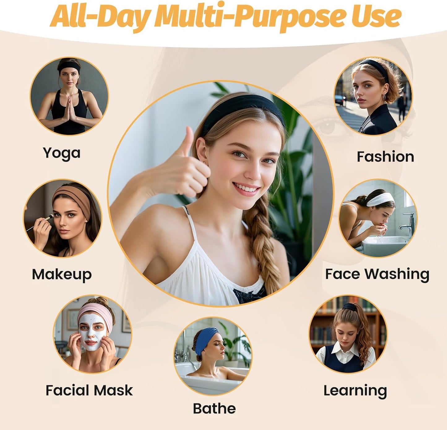 Skiennix Headbands for Women - 6 Pack Wide Elastic Hair Bands | Soft Non-Slip Sports Accessories