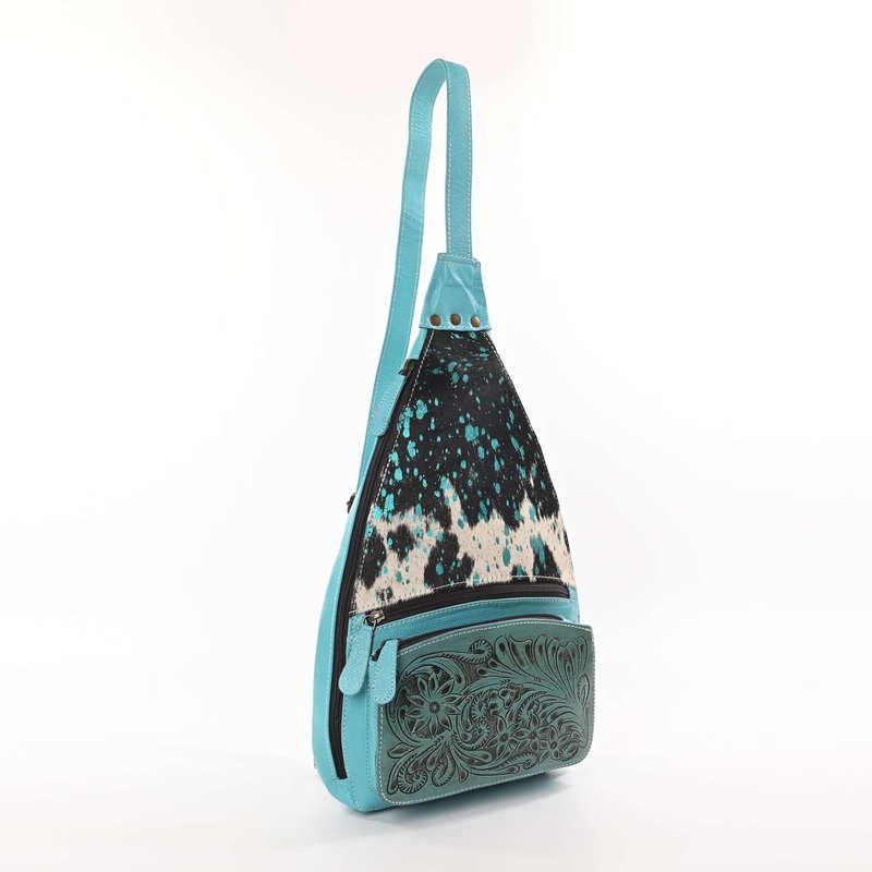 Merbaa Sunset Serenade Sling Cowhide Hair on Crossbody Bag - Hand Tooled Unisex Sling Backpack