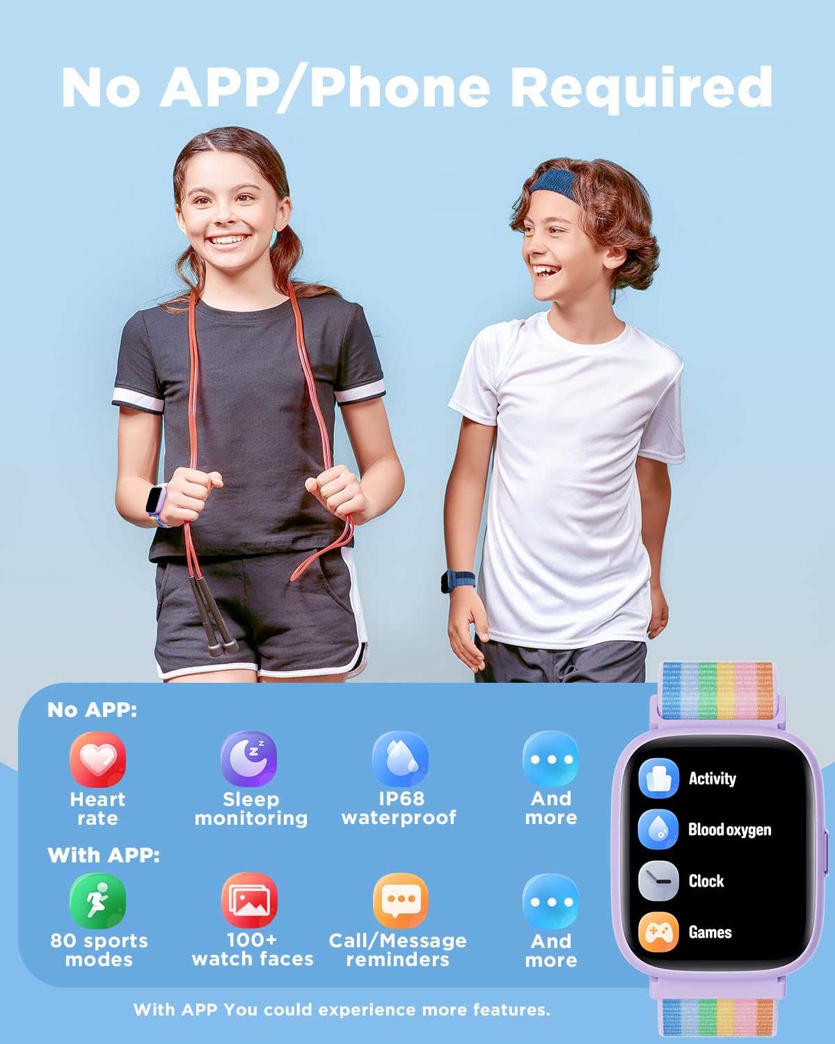 BIGGERFIVE Smart Watch for Kids, 1.8" Fitness Tracker Watch with Pedometer