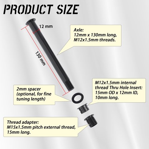 HQPARRTS 15mm to 12mm Fork Thru Axle Conversion Kit Compatible with Most Road, Gravel, and Cross Bikes