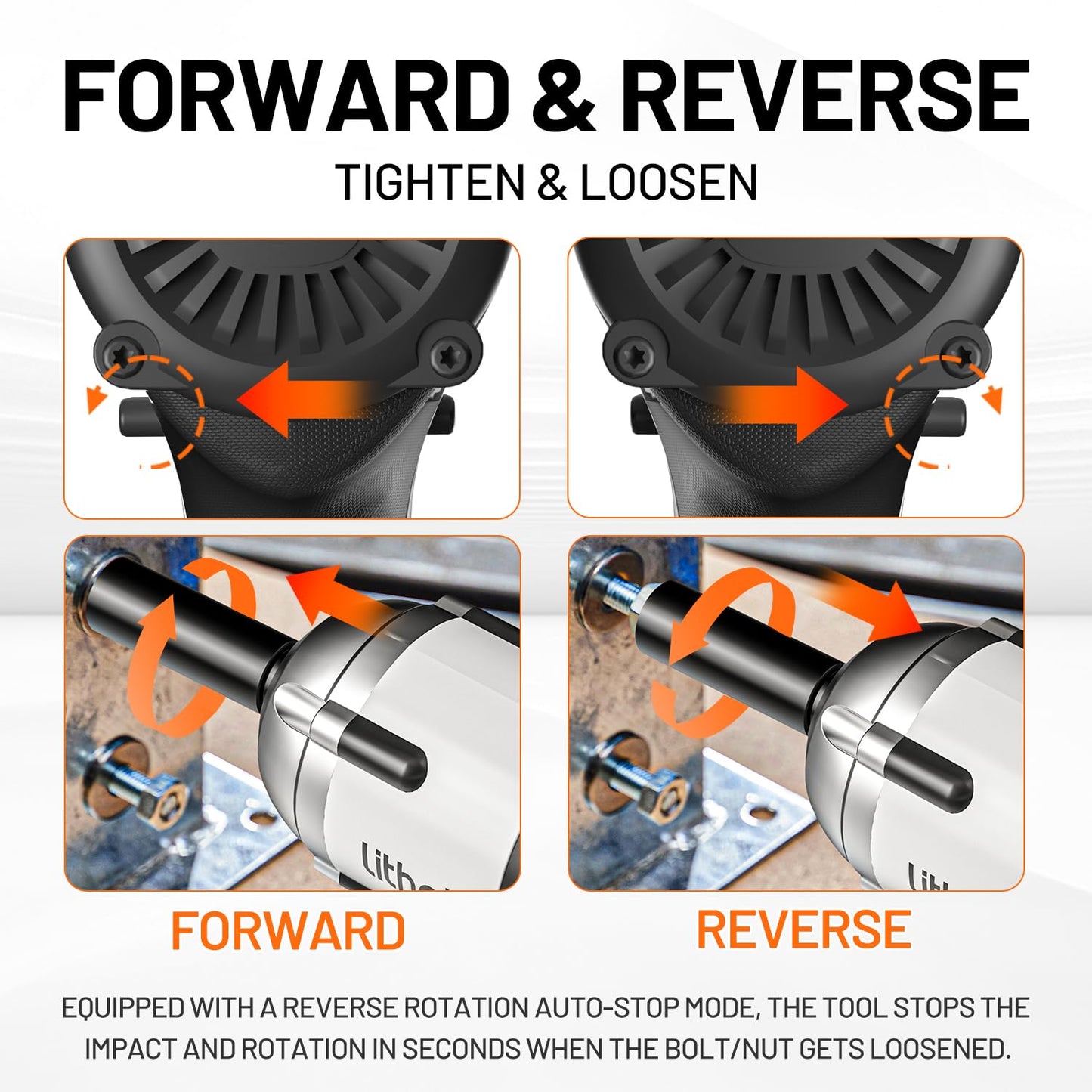 LiTHELi Cordless Impact Wrench, 1/2 Inch Hog Ring Brushless Impact Gun with 12,500 mAh Battery, Variable Speeds Impact Driver for Car Home, Charger not Included