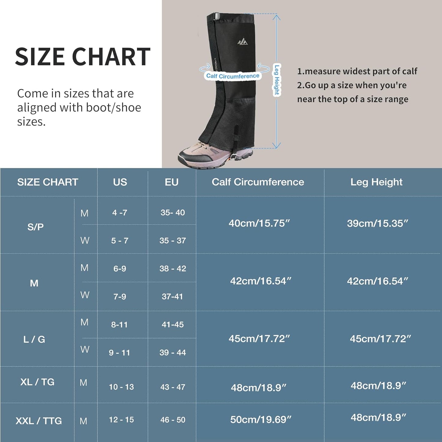 Unigear Waterproof Leg Gaiters - Durable 1000D Fabric for Hiking, Walking, Climbing & Skiing