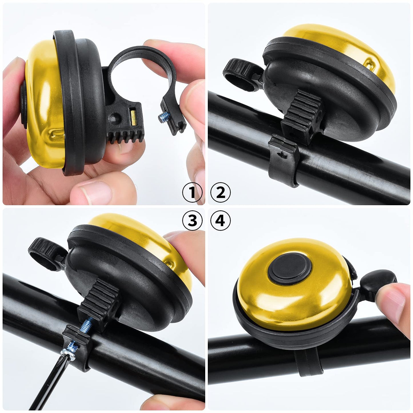 Xthuge Classic Bike Bell, Aluminum Bicycle Bell, Loud Crisp Clear Sound Bicycle Bike Bell for Adults Kids(Gold-Right Hand Use2 Pack)
