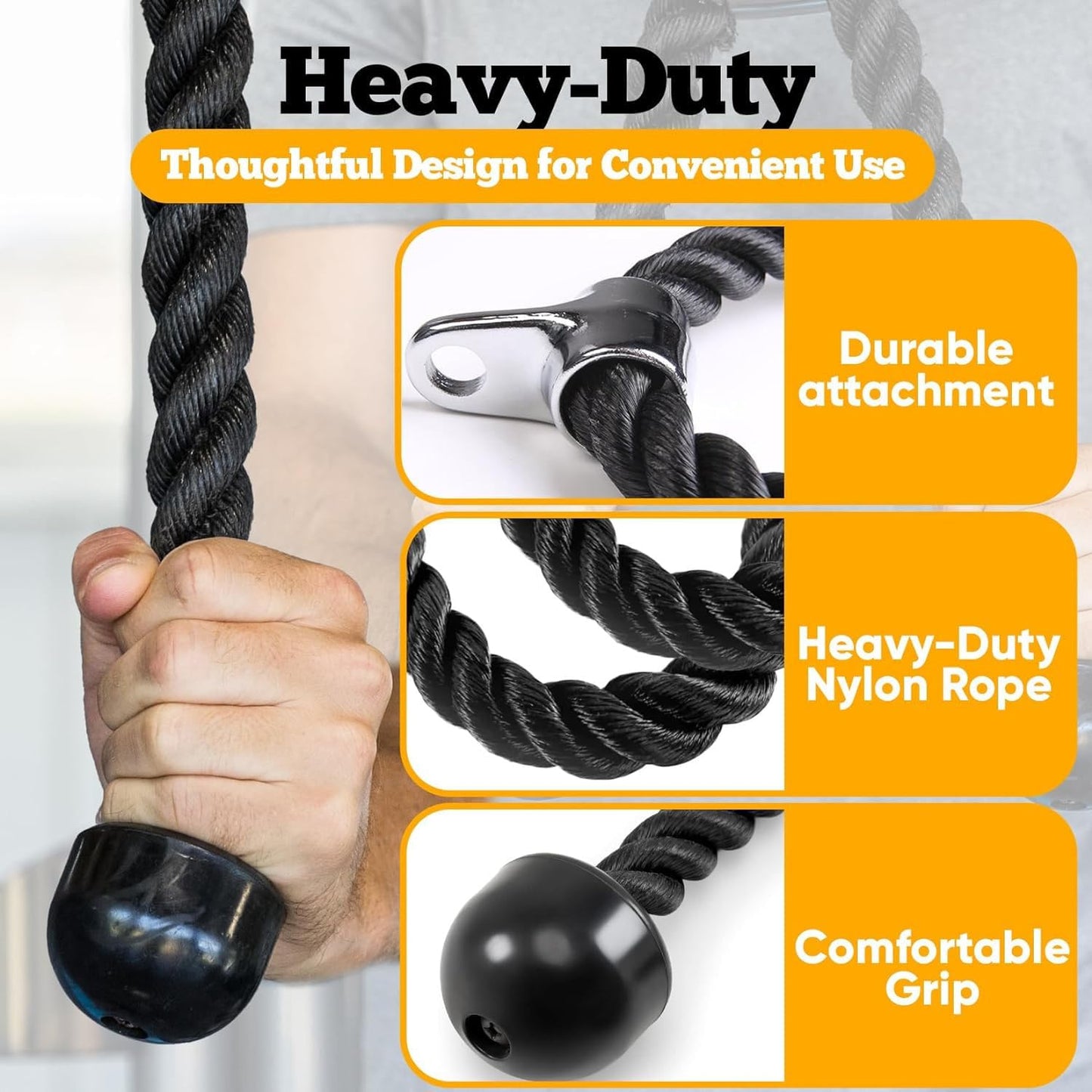 VBQFDPH Long Tricep Rope for Home Gym Pulley System,Double Length Tricep Pull Down Rope - 54 Inches Attachment for Cable Machine - Heavy Duty Long Tricep Pull Down Rope