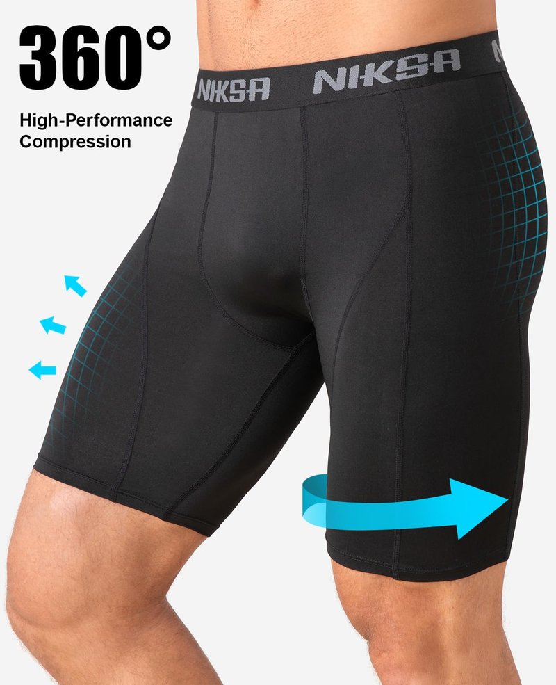 Niksa 3 Pack Compression Shorts Men, Spandex Athletic Workout Running Shorts Performance Sport Baselayer Underwear