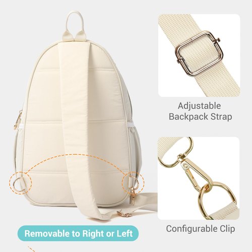 VELADAY Pickleball Bag for Women, Quilted Stylish Sling Bag, Adjustable Shoulder Strap, 2 Storage Compartment Holds Paddles, Balls,Shoes,Beige