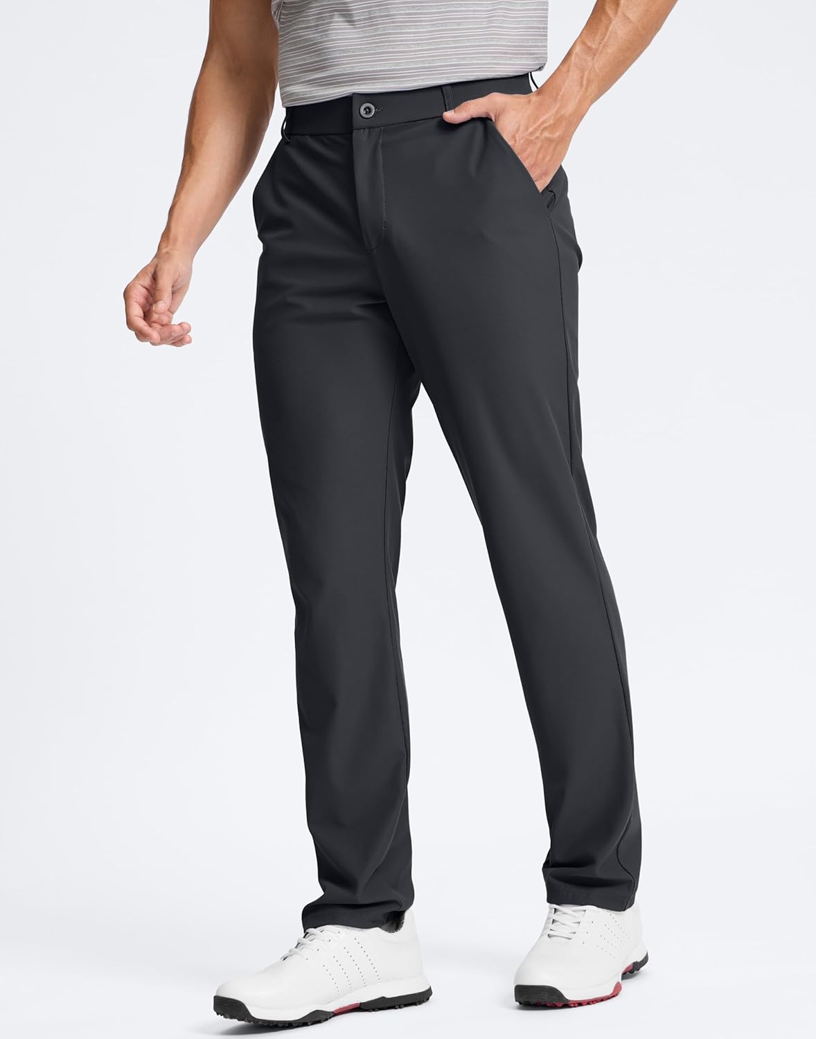 Pudolla Men's Golf Pants - Comfy Stretch Dress Slacks | Lightweight Quick-Dry Casual Trousers (30"/32"/34")