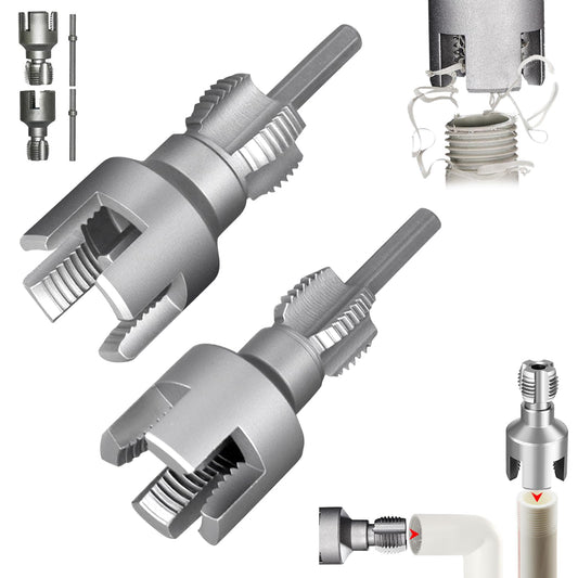 Integrated Internal & External Pipe Threading Tool, Upgrade Pipe Thread Cutting Tool, PVC Rethreading Tool for Water Pipes,1/2" and 3/4" Pipe Sizes Rethreading Tool for Electric Drill (1/2"+3/4")