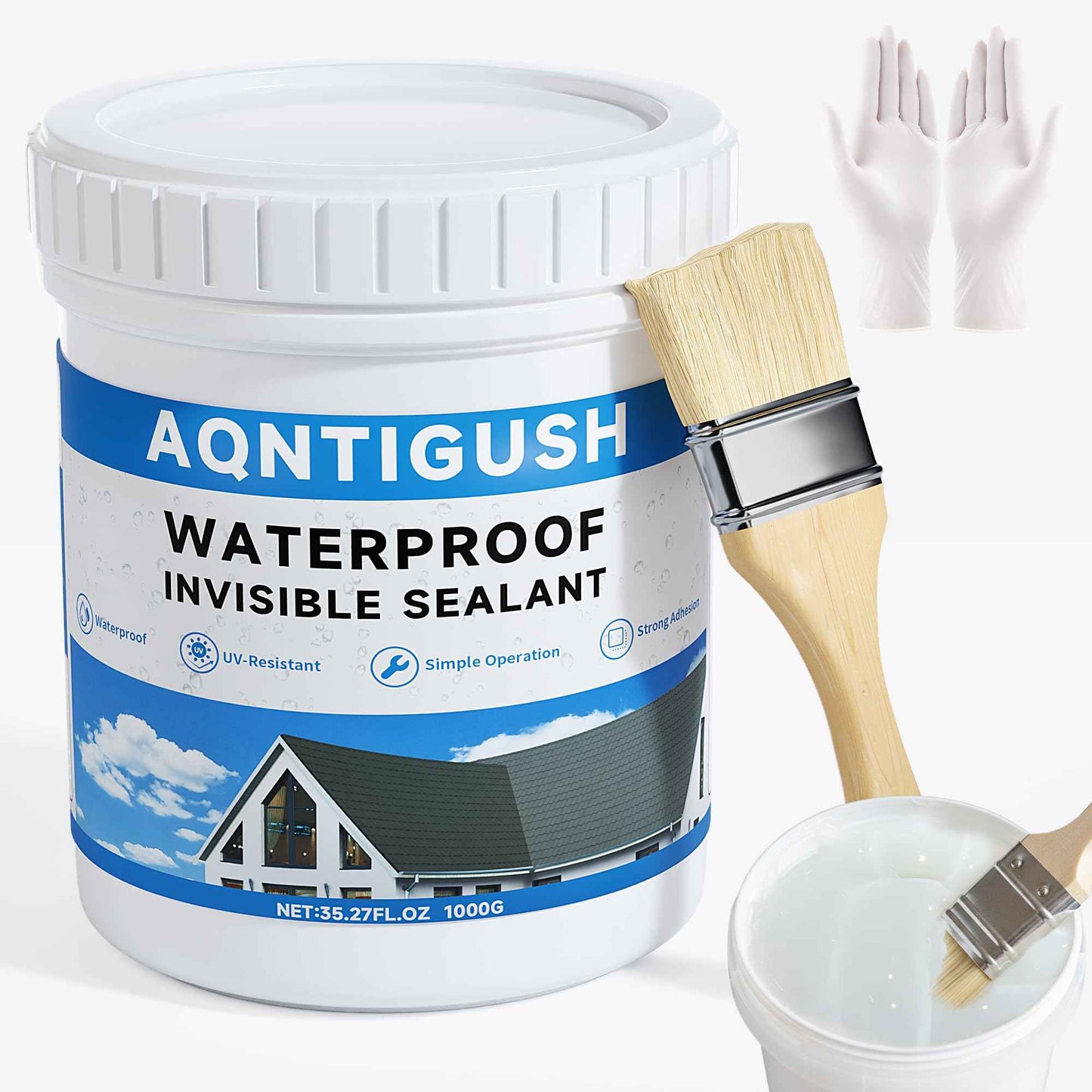AQNTIGUSH 35oz Transparent Waterproof Sealant Coating Invisible Waterproof Agent, Waterproofing Adhesive for Roofs, Walls, Bathroom, Shower, Wood, Indoor & Outdoor Water Proof Clear Paint Sealer 1kg