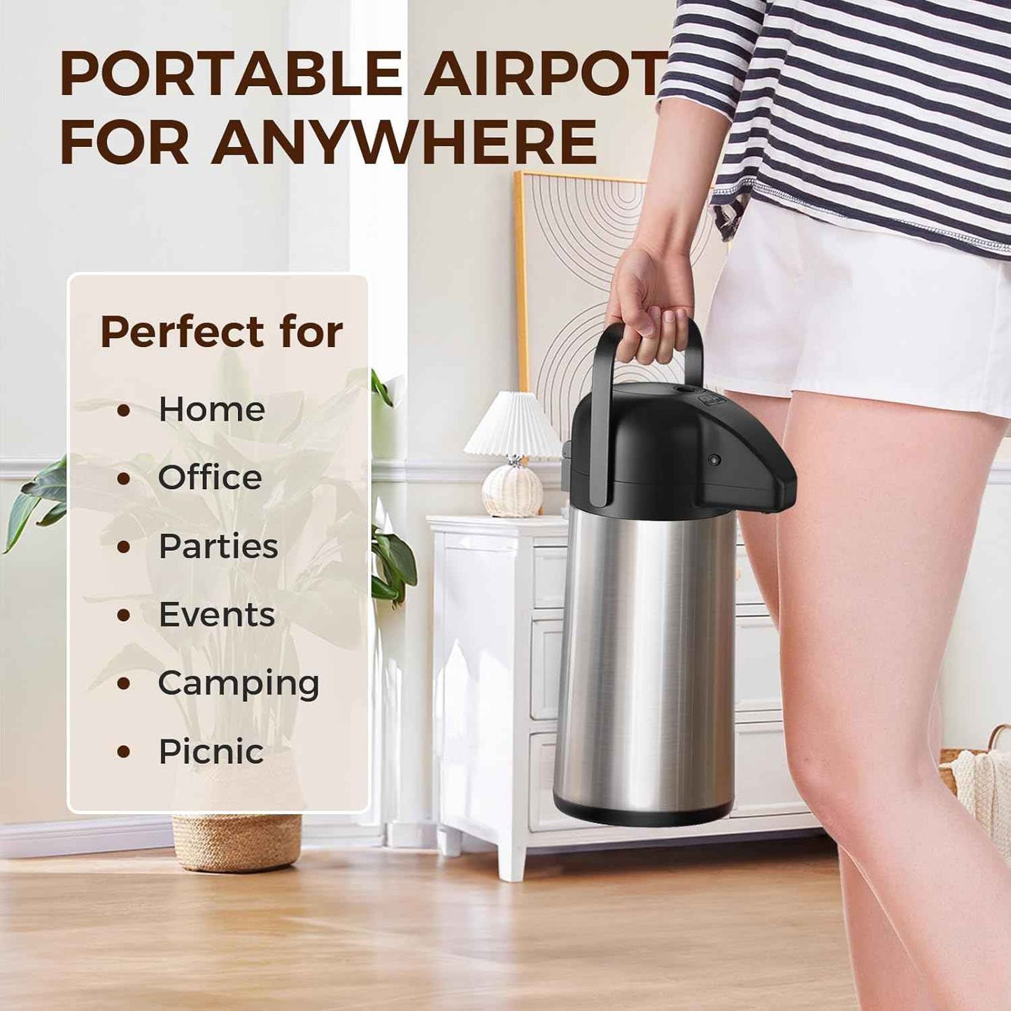 Large 102OZ Stainless Steel Coffee Carafe - Insulated Airpot Dispenser for Hot Drinks