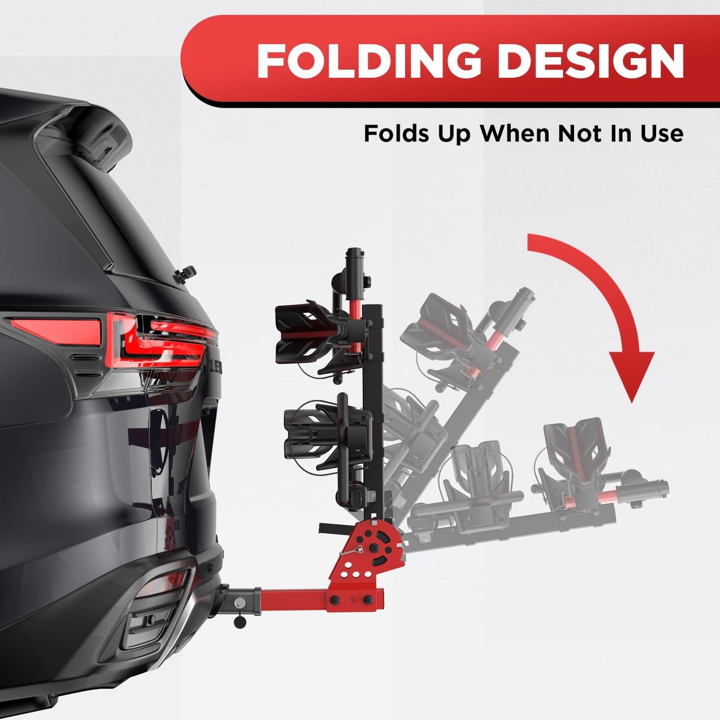 TANX Bike Rack for E-Bikes | Smart Tilting Platform for 2 Bikes | 200 lbs Capacity, Fits 2-Inch Receiver, Red