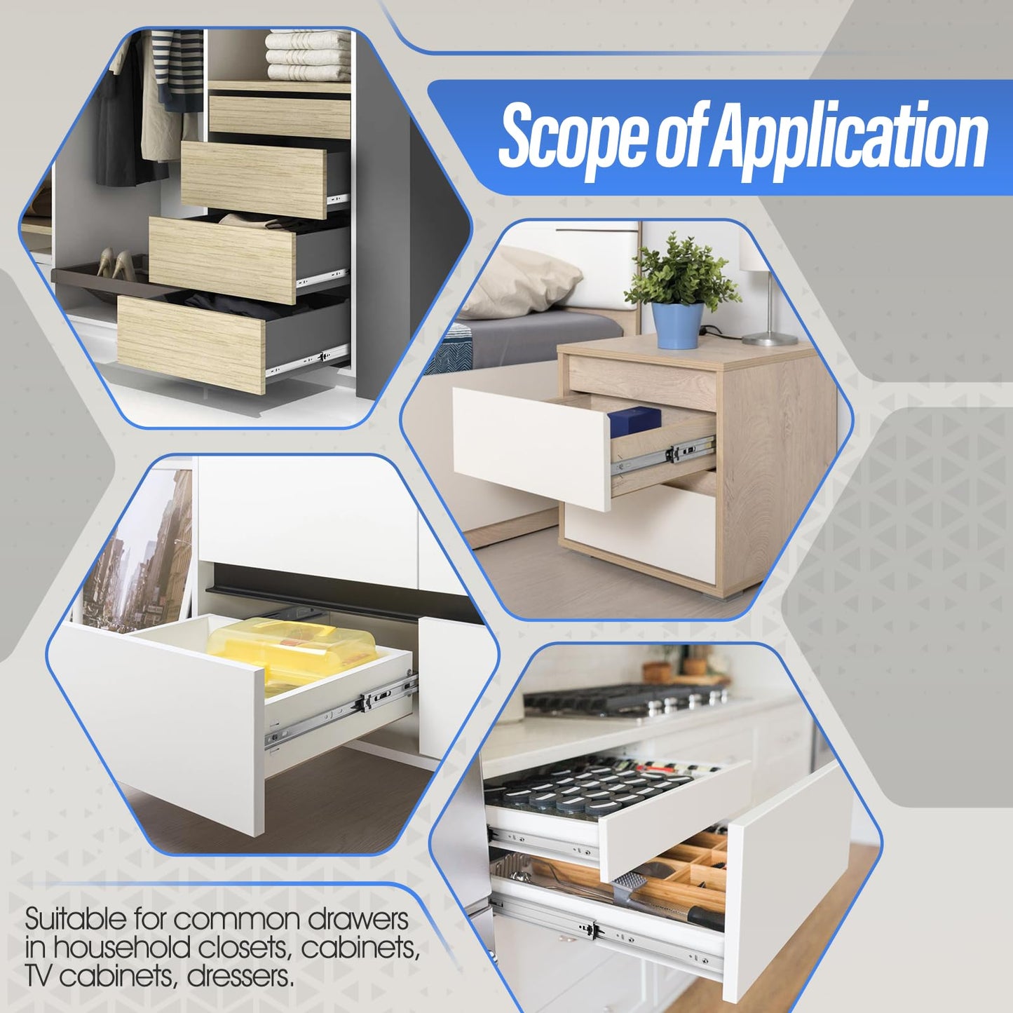 BAIDICE 10 Pair Full Extension Ball Bearing Drawer Slides 8 10 12 14 16 18 20 22 24 Inch 100 LB Load Capacity Side Mount File Cabinet Rails Dresser Metal Runner Trash Can Kitchen (22 inch, Sliver)